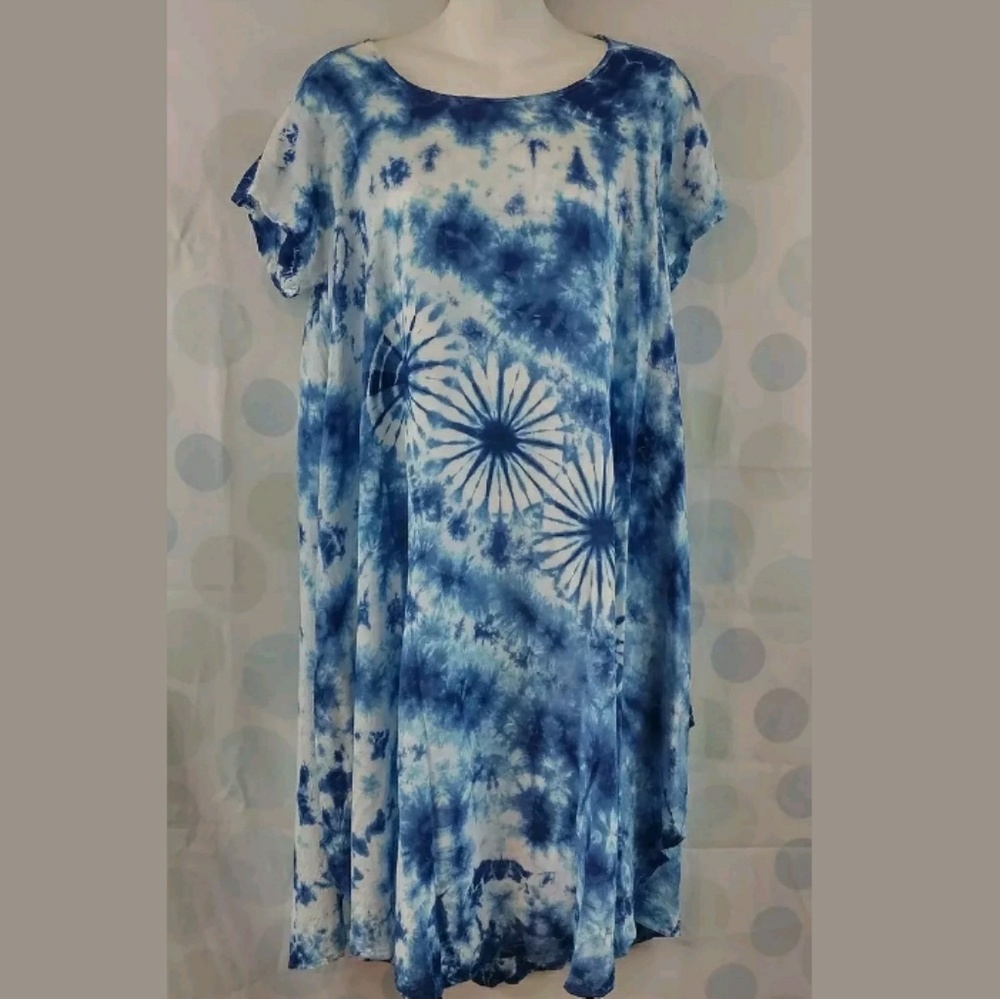 Sacred Threads Dress Cover Up Tie Dye Blue Medium